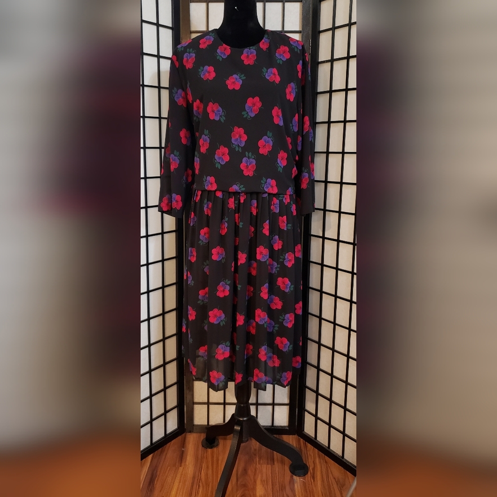 ​Vtg IN CINQ Size 20 Floral Midi Dress Long Sleeve Whimsigoth Cottagecore 70s 80